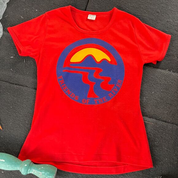 Rare Vintage 70s Friends of the River Tee Single Stitch Nature Graphic Shirt M - Picture 1 of 10